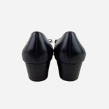 Chocolate Leather Vara Bow Round-Toe Low-Heeled Pumps