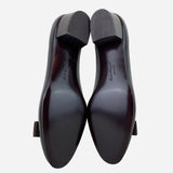 Chocolate Leather Vara Bow Round-Toe Low-Heeled Pumps