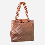 Chocolate Quilted Lambskin Tortoise Chain Tote