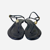 Black Embossed Leather Sandals