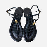 Black Embossed Leather Sandals