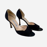 Black Suede Peep-Toe Pumps