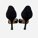 Black Suede Peep-Toe Pumps