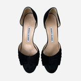 Black Suede Peep-Toe Pumps