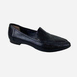Black Crackled Leather Semi-Pointed Loafers