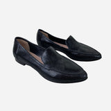 Black Crackled Leather Semi-Pointed Loafers