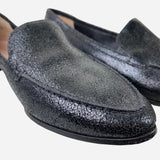 Black Crackled Leather Semi-Pointed Loafers