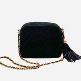 Black Suede Quilted Camera Bag