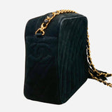 Black Suede Quilted Camera Bag