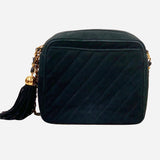 Black Suede Quilted Camera Bag