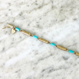 10K Yellow Gold and Turquoise Link Bracelet