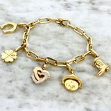 18K Yellow Gold Five Charm Bracelet