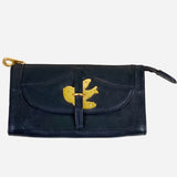 Black Leather 'Bird' Zip Wallet