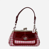 Wool and Red Suede Shoulder Bag