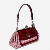 Wool and Red Suede Shoulder Bag