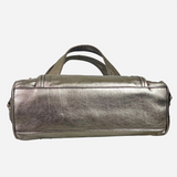 Metallic Silver Leather Gancini Shoulder Bag