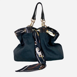 Black Canvas Monogram Large Positano Drawstring Tote