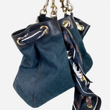 Black Canvas Monogram Large Positano Drawstring Tote