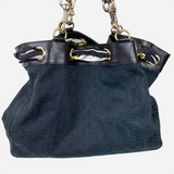 Black Canvas Monogram Large Positano Drawstring Tote