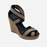Black & Tan Canvas Wedge Sandals