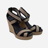 Black & Tan Canvas Wedge Sandals