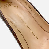Brown Embossed Leather Round-Toe Pumps