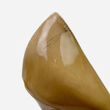 Tan Patent Leather Peep-Toe Pumps