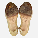 Tan Patent Leather Peep-Toe Pumps