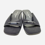 Black Canvas Square-Toe Slide Sandals