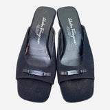 Black Canvas Square-Toe Slide Sandals