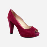 Red Suede Peep-Toe Hidden Platform Pumps