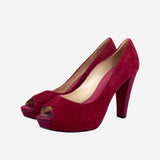 Red Suede Peep-Toe Hidden Platform Pumps