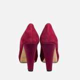 Red Suede Peep-Toe Hidden Platform Pumps