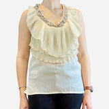 Cream Embellished Sleeveless Top