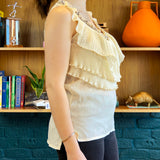 Cream Embellished Sleeveless Top