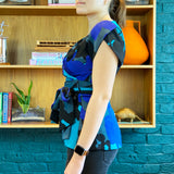 Blue Multicolor Short Sleeve Silk Wrap-Top