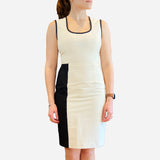 White and Black Sleeveless Scoop-Neck Dress