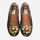 Metallic Leather Gold Floral Applique Ballet Flats