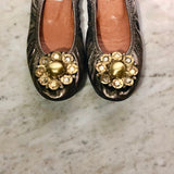 Metallic Leather Gold Floral Applique Ballet Flats