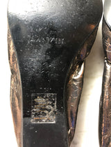 Metallic Leather Gold Floral Applique Ballet Flats