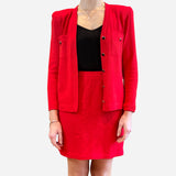 Red Knit Skirt Suit