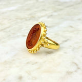 18K Yellow Gold and Orange Intaglio Oval Cocktail Ring