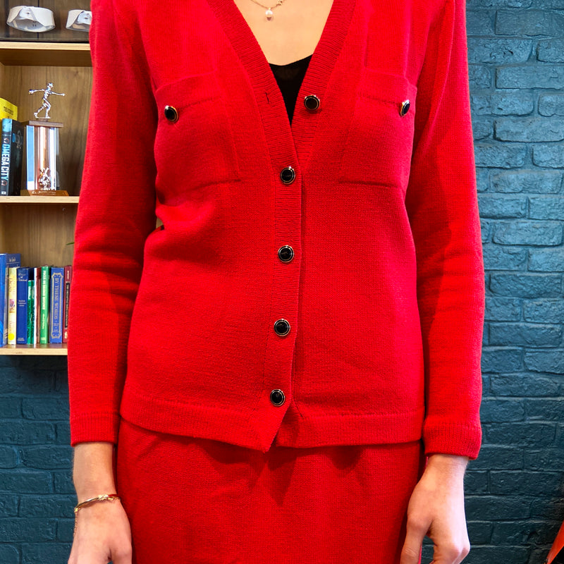 Red Knit Skirt Suit