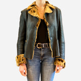 Shearling Notch-Lapel Button-Up Jacket