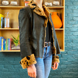 Shearling Notch-Lapel Button-Up Jacket