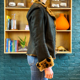 Shearling Notch-Lapel Button-Up Jacket