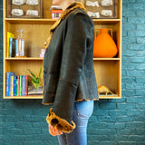 Shearling Notch-Lapel Button-Up Jacket