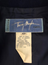 Navy-Blue Asymmetric Pleated Wrap Jacket Wool Skirt Suit