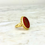 18K Yellow Gold and Orange Intaglio Oval Cocktail Ring