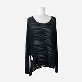 Black Scoop-Neck Medium Weight Sheer Sweater